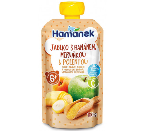  hame Пюре "hamánek" Яблоко-банан-абрикос-кукурузная каша 100 гр. (6m+)