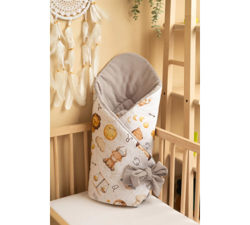 sensillo-70904 plic-păturică din muslin pentru nou-născuți "zodiac" gri 