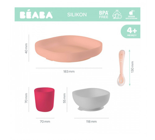 beaba 4256 set de masa din silicon (4 piese) eucalipt/roz