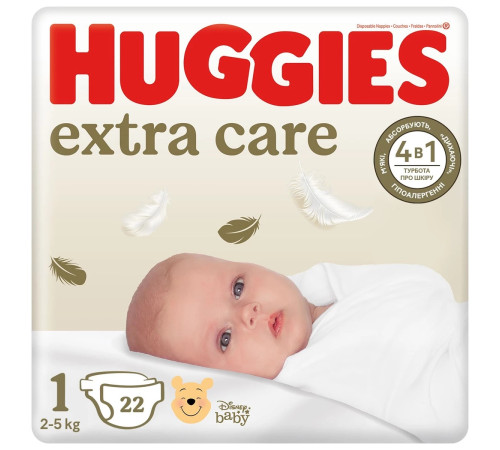  huggies extra care 1 (2-5 кг), 22 шт.