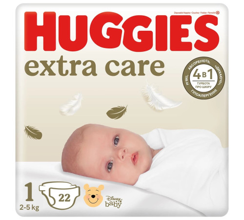 huggies extra care 1 (2-5 кг), 22 шт.