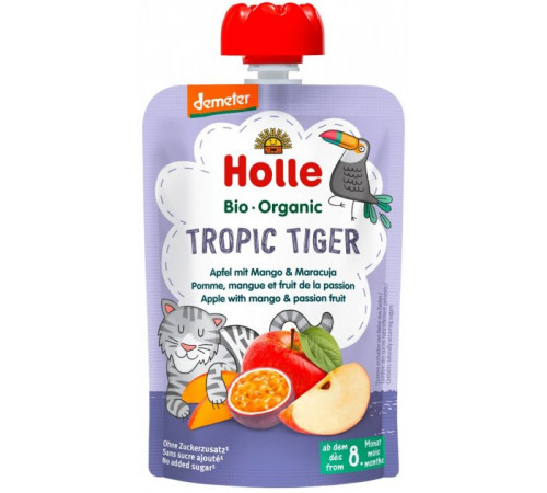 Детское питание в Молдове holle bio organic Пюре "tropic tiger" Яблоко-манго-маракуйя (8 м +) 100 гр.