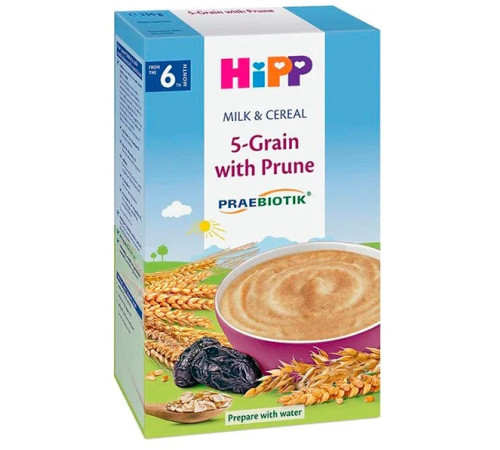  hipp 2918 terci cu lapte din 5 cereale cu prune si prebiotice (6 m+) 250 gr.