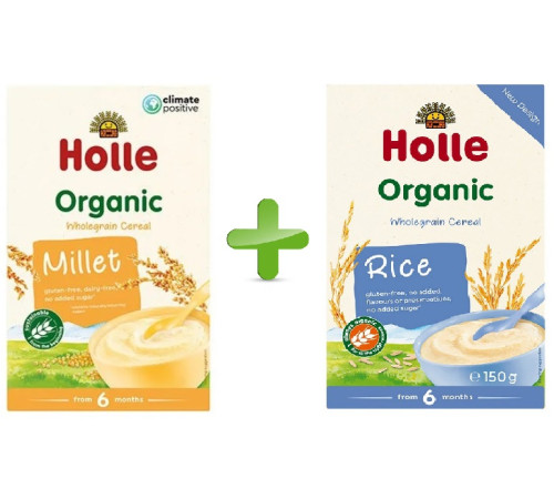 holle bio organic set de terci  orez + mei (6 luni+) 150 g.