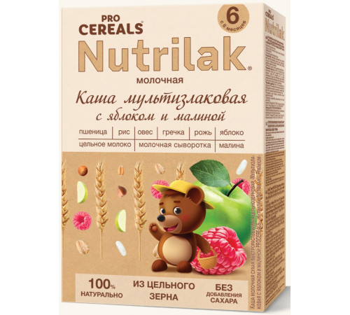 nutrilak Каша молочная мультизлаковая яблоко-малина (6 м +) 200 гр.