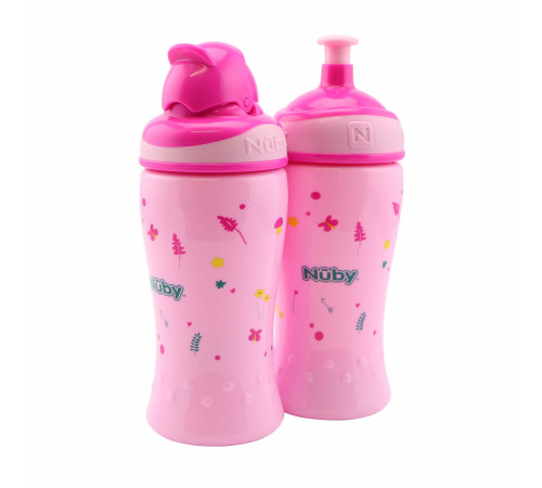 nuby nv04017pink set căni 2 buc."free flow pop-up sipper" 360 ml. (18 luni+)