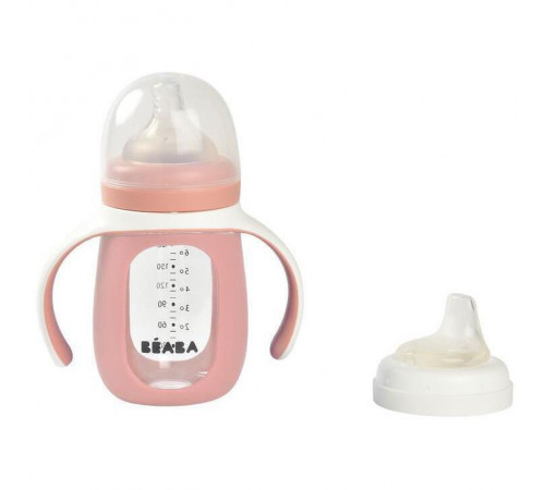 beaba 5069 biberon din sticla 2 in 1 pentru invatare (210 ml.) roz