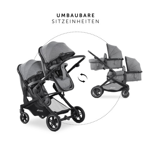 hauck carucior pentru gemeni 2in1 atlantic twin melange grey