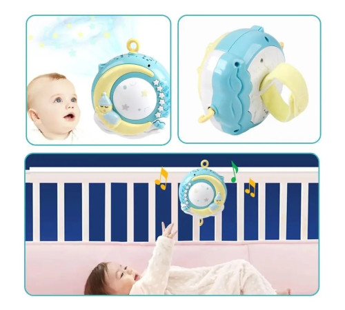 bibiin toys 648a-55 carusel muzical cu proiector și telecomandă (albastru)