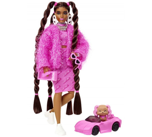  barbie hhn06 Кукла "extra" в розовой шубке с питомцем