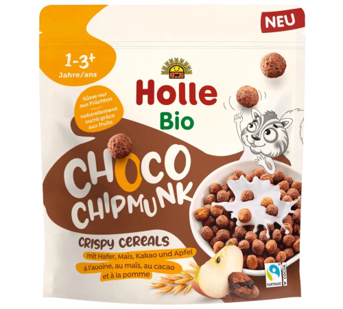  holle organic Хрустящие хлопья "choco chimpunk" с яблоком и какао (12 м+) 125 гр.