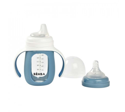 beaba 5070 biberon din sticla 2 in 1 pentru invatare (210 ml.) albastru