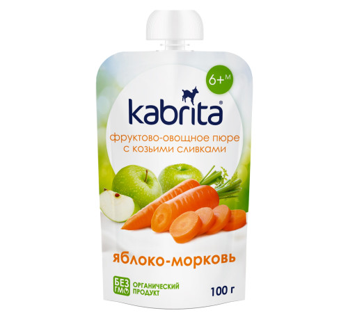 mega pack kabrita Пюре с козьими сливками "Яблоко-морковь" (6 х 100) 600 гр.