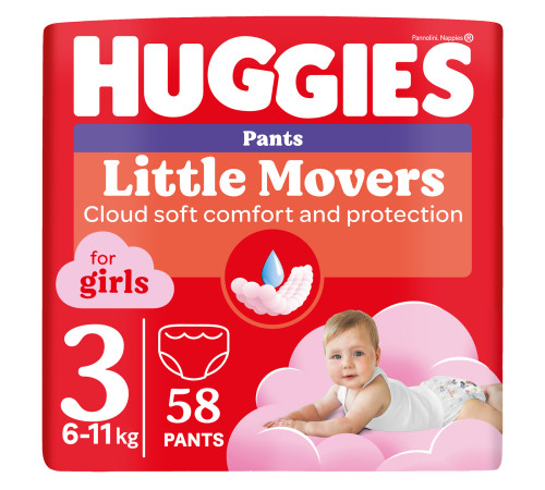  huggies Трусики little movers girl 3 (6-11 кг.) 58 шт.