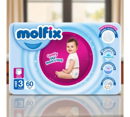 molfix midi scutece-chiloțel 3 (6-11 kg) 60 buc.
