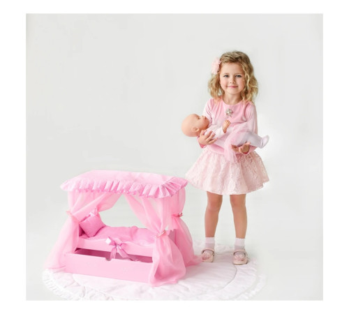 722191 pătuț pentru păpuși cu baldachin si lenjerie de pat "diamond princes" (roz)