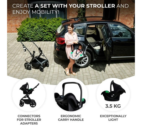 kinderkraft scaun auto mink pro i-size (40-75 cm) complet cu baza fx isofix (gri)