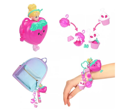 polly pocket jkr51 set de joacă portabil cu mini-păpușă și accesorii tip breloc (in sort.)