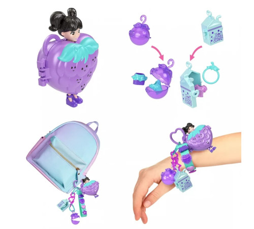 polly pocket jkr51 set de joacă portabil cu mini-păpușă și accesorii tip breloc (in sort.)