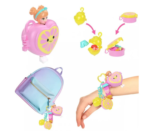 polly pocket jkr51 set de joacă portabil cu mini-păpușă și accesorii tip breloc (in sort.)