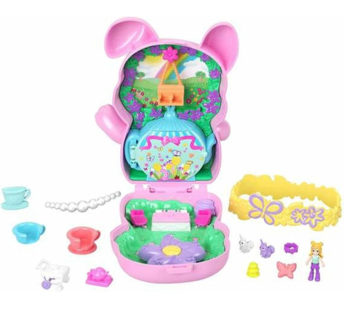 polly pocket jfg56 set de joacă core compact cu păpușă, animal de companie (in sort.)