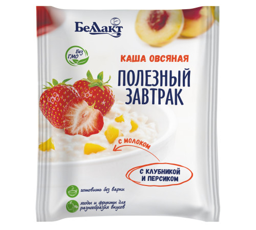  Беллакт Каша овсяная молочная с клубникой и персиком "Полезный завтрак" (30 гр)