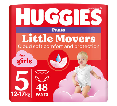  huggies chilotei little movers girl 5 (13-17 kg.) 48 buc.