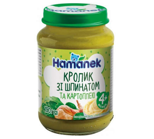  hame пюре "hamanek" кролик со шпинатом и картошкой (4 м.+) 190 гр. 