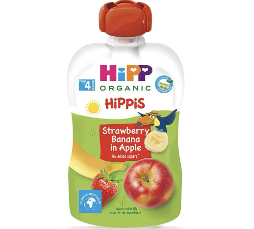 hipp 8521 piure hippis mere-capsuni-banane (4 m+) 90 gr.