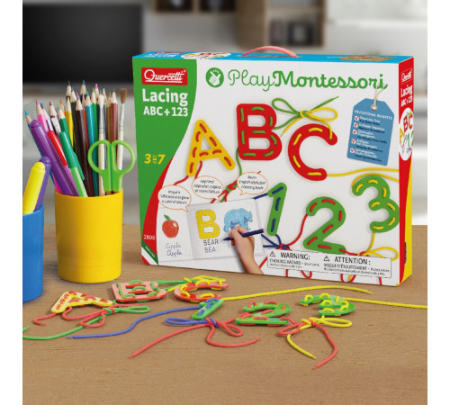 quercetti 2808 Игра-Шнуровка "montessori abc+123"