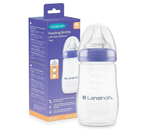  lansinoh 81664	biberon anticolici din plastic cu tetină natural wave (3 luni+) 240 ml.