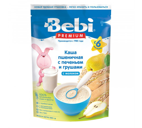  bebi premium Каша молочная пшеничная с печеньем и грушей (6 м+) 200 гр.
