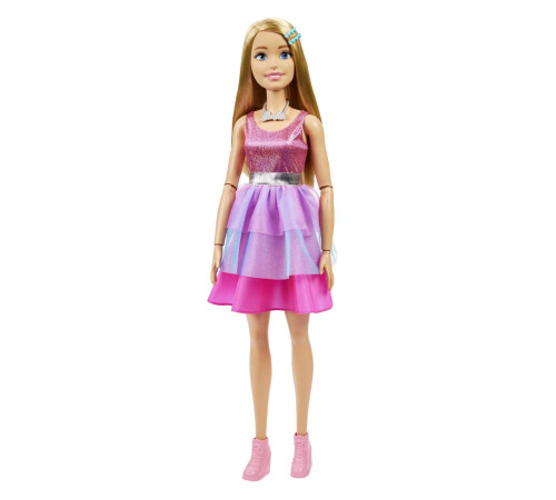 barbie hjy02 papusa barbie mare intr-o rochie roz stralucitor (71 cm.)