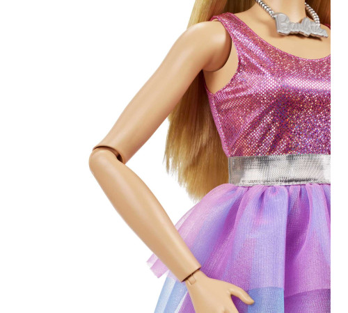 barbie hjy02 papusa barbie mare intr-o rochie roz stralucitor (71 cm.)