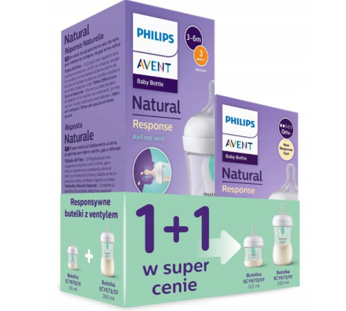  avent scy670/01+scy673/01 set de 2 biberoane natural response cu valvă airfree (125\260 ml)