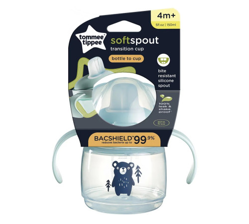 tommee tippee tt0511 cana cu sistem anti-varsare "softspout" albastru (4 luni+) 150 ml.
