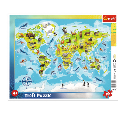  trefl 31340 puzzle "harta lumii cu animale" (25 el.)