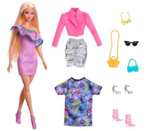 barbie hyt61 set cu papusa "fashionistas" party fashions