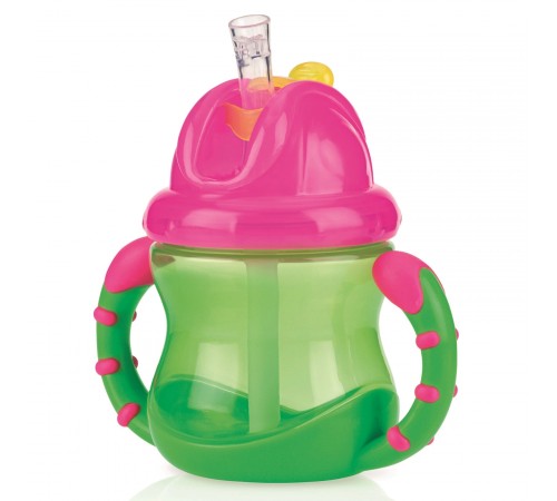 nuby nv0404002 Поильник "no-spill flip-it" c трубочкой (12м+) 240 мл.