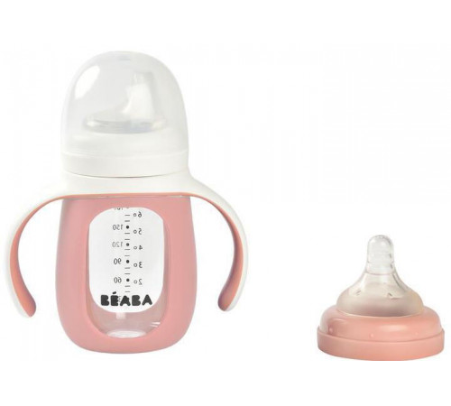 beaba 5069 biberon din sticla 2 in 1 pentru invatare (210 ml.) roz