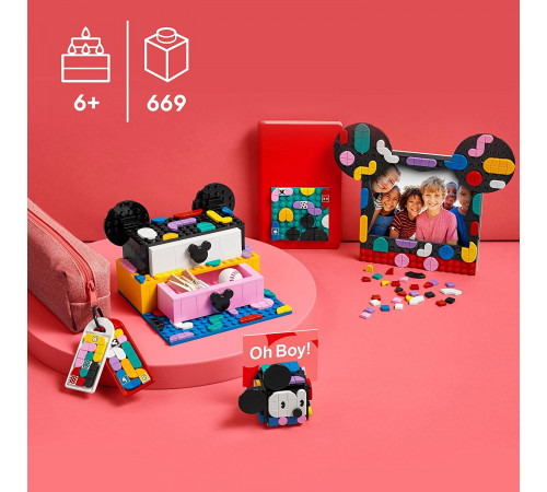 lego dots 41964 constructor "mickey mouse & minnie mouse back-to-school project box" (669 el.)