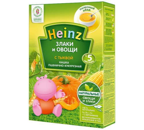  heinz Пшенично-кукурузная кашка "Злаки и овощи" без молока с тыквой (5m+)