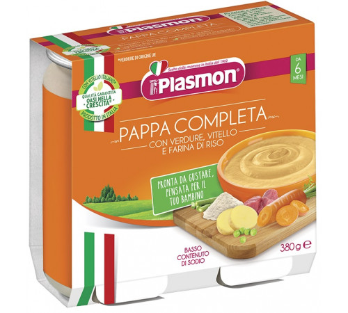 Детское питание в Молдове plasmon Пюре "Телятина, овощи, рис" 2 x190 гр. (6 м.+)