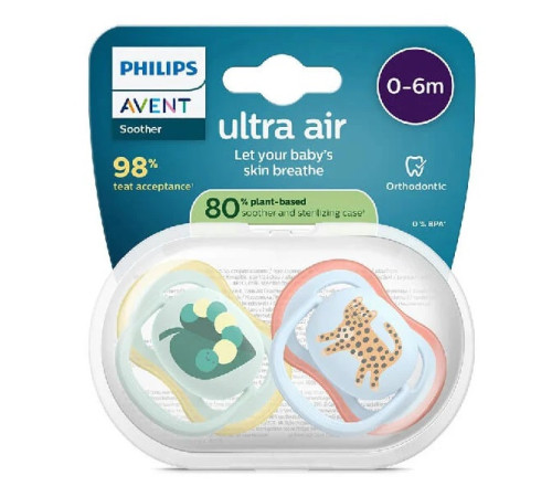 avent scf087/02 Пустышка силиконовая ultra air (0-6 м) 2 шт.