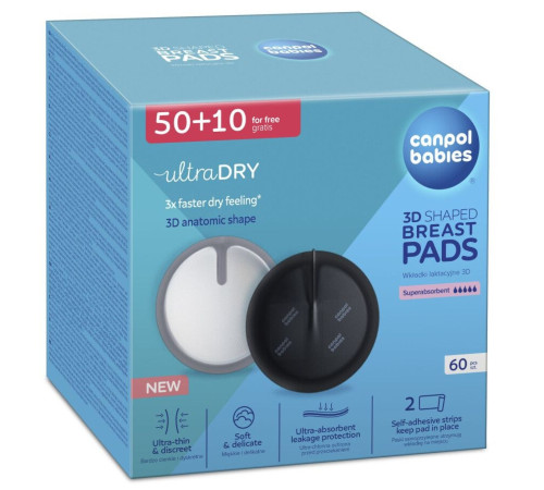 Canpol 1/655 Ультравпитывающие лактационные вкладыши 3D (60 шт.) черные  canpol 1/655 Ультравпитывающие лактационные вкладыши 3d (60 шт.) черные
