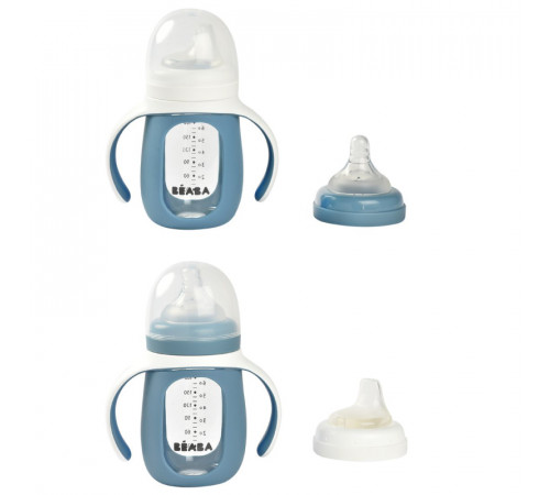 beaba 5070 biberon din sticla 2 in 1 pentru invatare (210 ml.) albastru