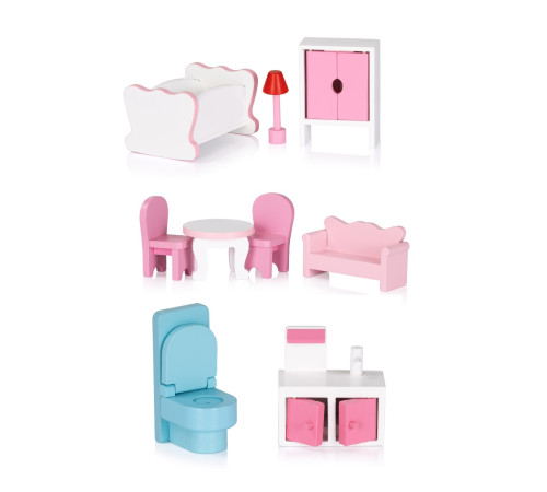 chipolino diwh02408631 casă pentru păpuși din lemn cu 9 accesorii
