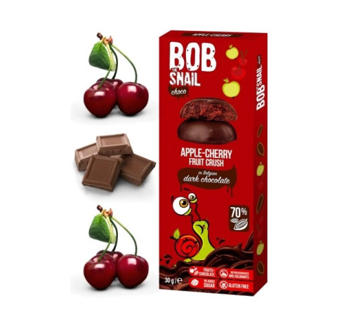 bob snail Натуральные конфеты "Яблоко-Вишня" бельгийском черном шоколаде (30 гр.)