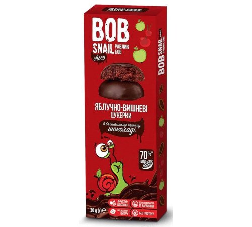 bob snail Натуральные конфеты "Яблоко-Вишня" бельгийском черном шоколаде (30 гр.)