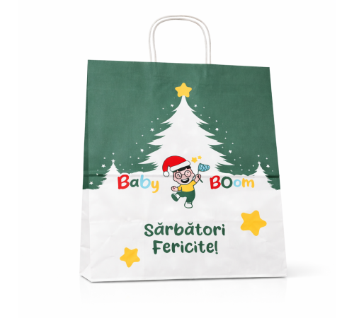  punga cu maner rasucit baby-boom "sarbatori fericite!" (50x42x17 cm)